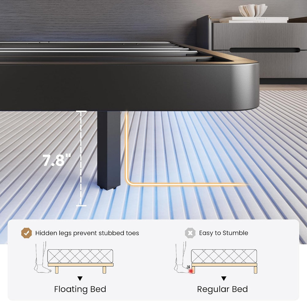 SHA CERLIN Queen Size Floating Bed Frame with Smart LED Lights, Black