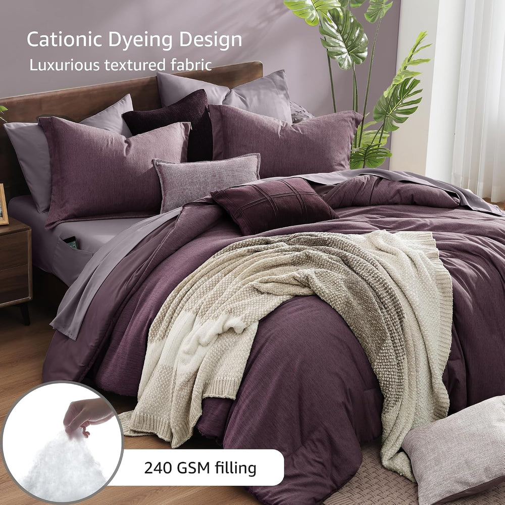 Monbix Full Size Comforter Set 7 Pieces Italian Plum Bed in a Bag