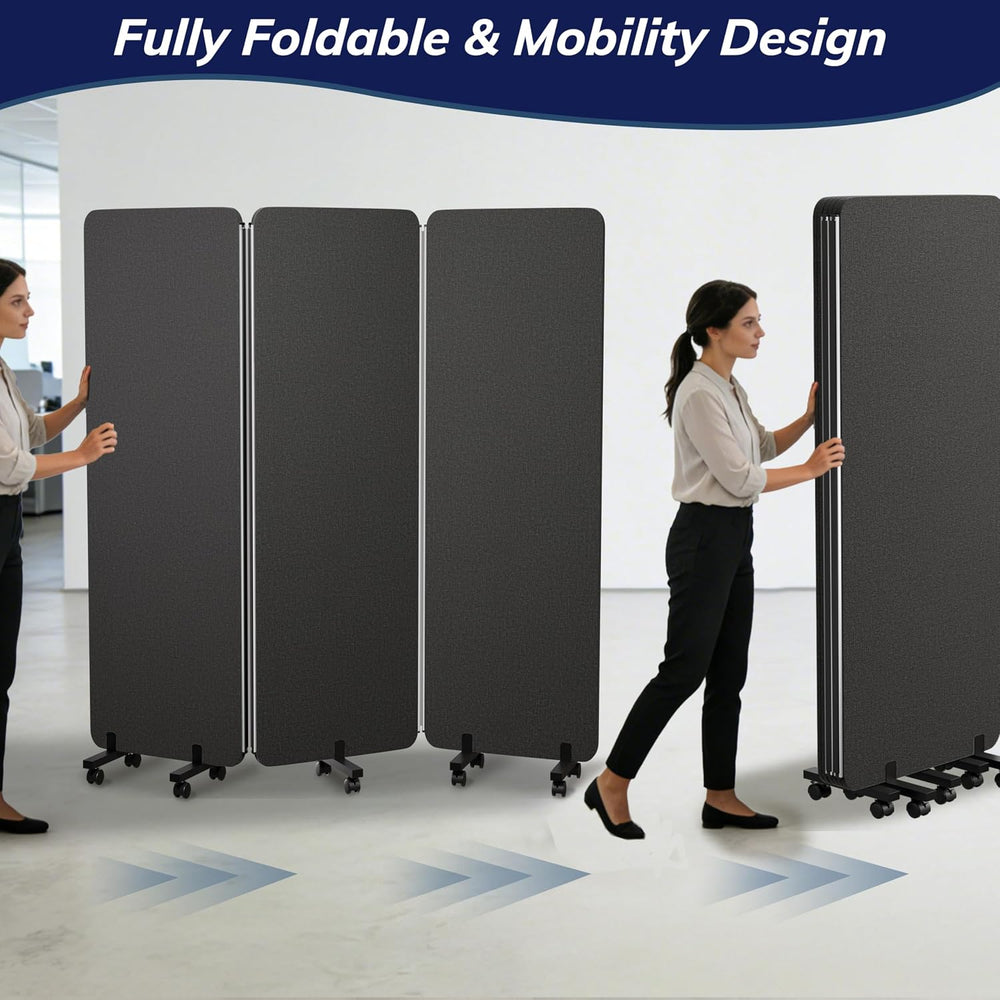 3 Panel Foldable Office Partitions, Mobile Cubicle Wall with Wheels