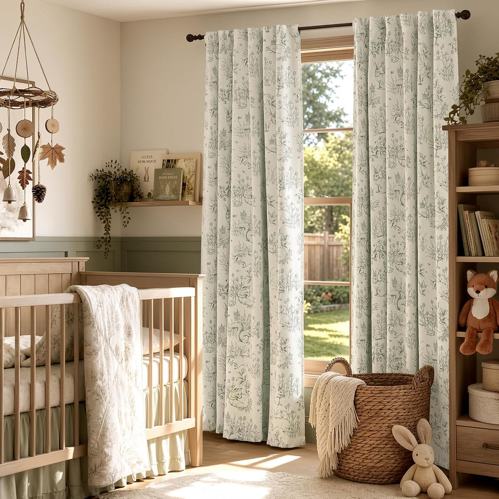 jinchan Green Blackout Curtains 84 Inch Woodland Back Tab 2 Panels