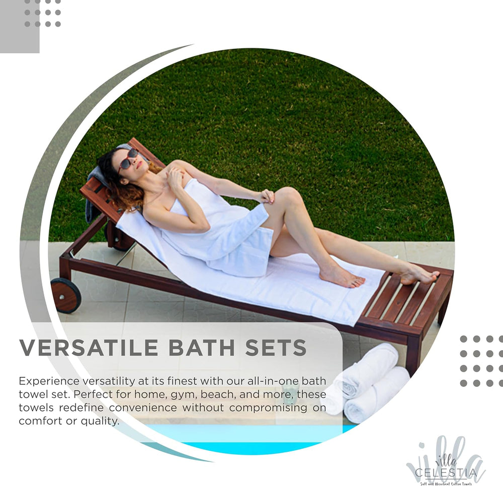 Villa Celestia 24-Piece 100% Cotton Towel Set, 6 Bath Towels, 6 Hand Towels, ...
