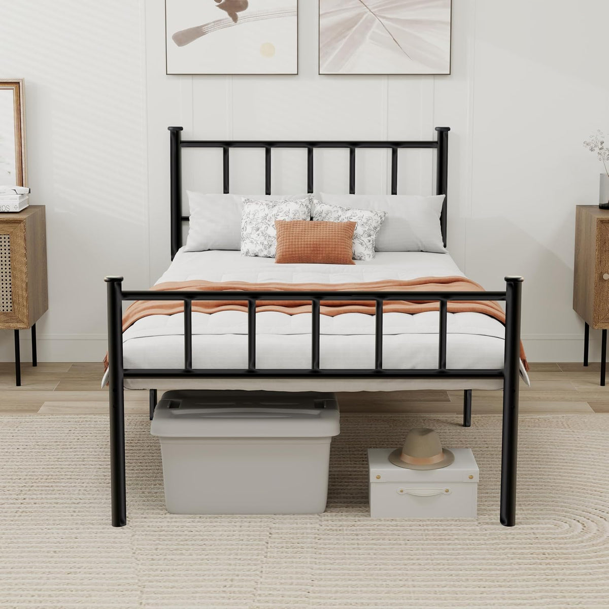 metal platform twin size bed frame, black, main product view