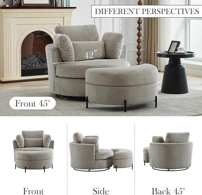 Aoiy & Wifon 42.2" W 0versized Swivel Barrel Chair - Image 7