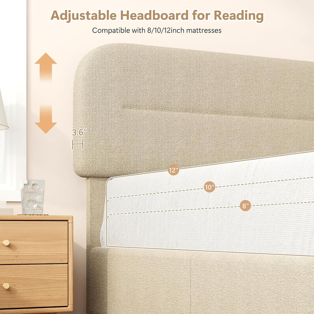 HOMBCK Twin Boucle Bed Frame,Beige Twin Upholstered Bed Frame