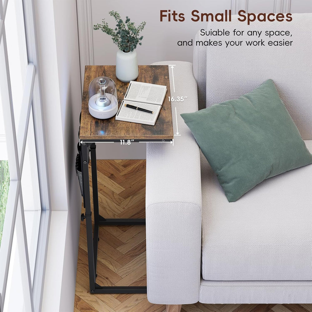 Vagusicc C Shaped End Table, Small Side Table for Couch, Adjustable Height So...