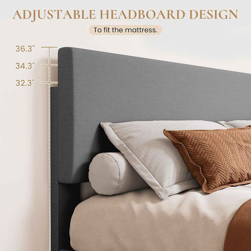 SHA CERLIN Linen Upholstered Queen Size Bed Frame with Headboard,Light Gray
