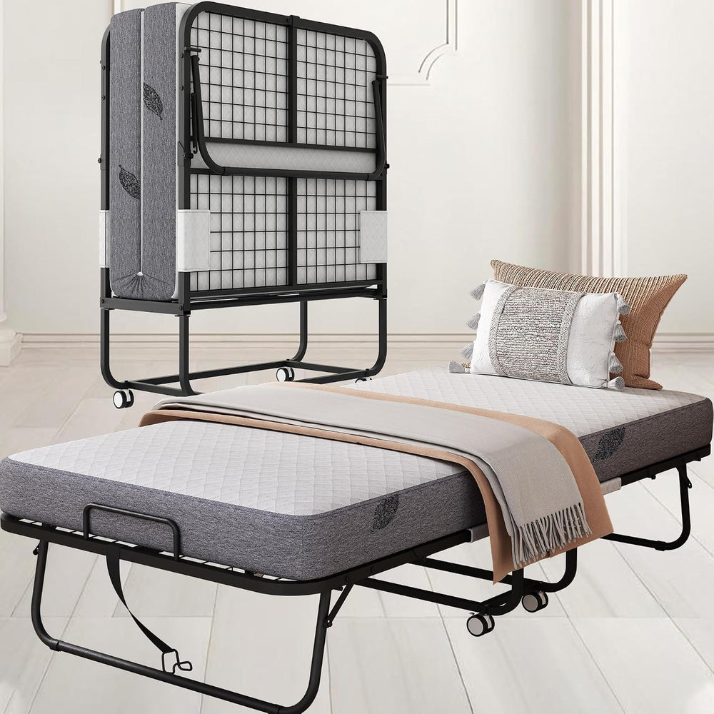 Folding Bed with Mattress 75" x 31" for Adults Single Cot Size Roll...