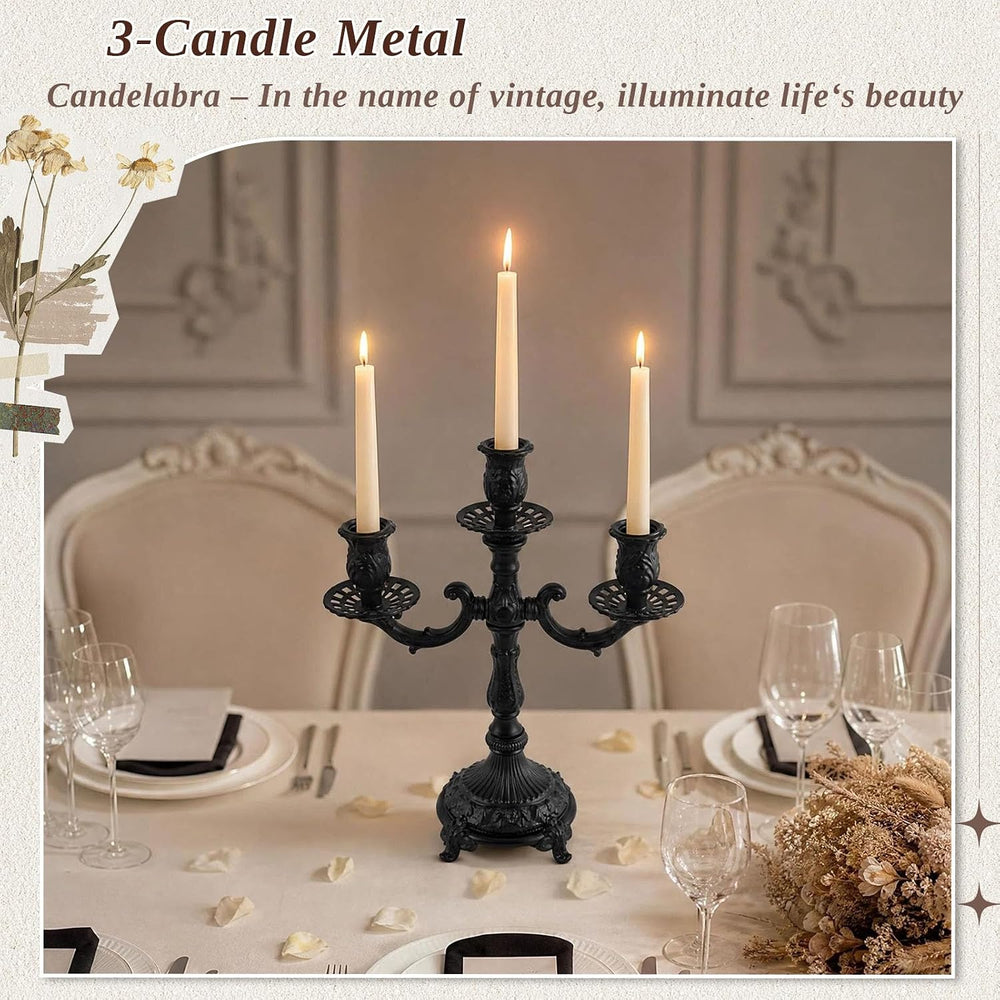 3-Arm Metal Candelabra, Black Halloween Centerpiece Taper Holder