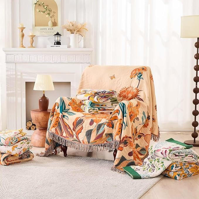 Boho Throw Blanket for Bed, 100% Cotton Soft Rustic Quilt Fall Blanket - Image 7
