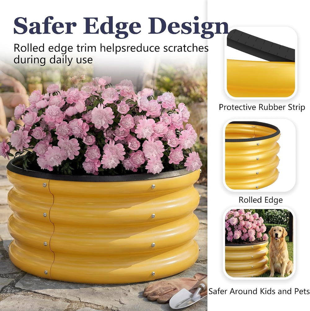 Round Raised Garden Bed, 2 Pack, 2 x 2 x 1 Ft, Yellow