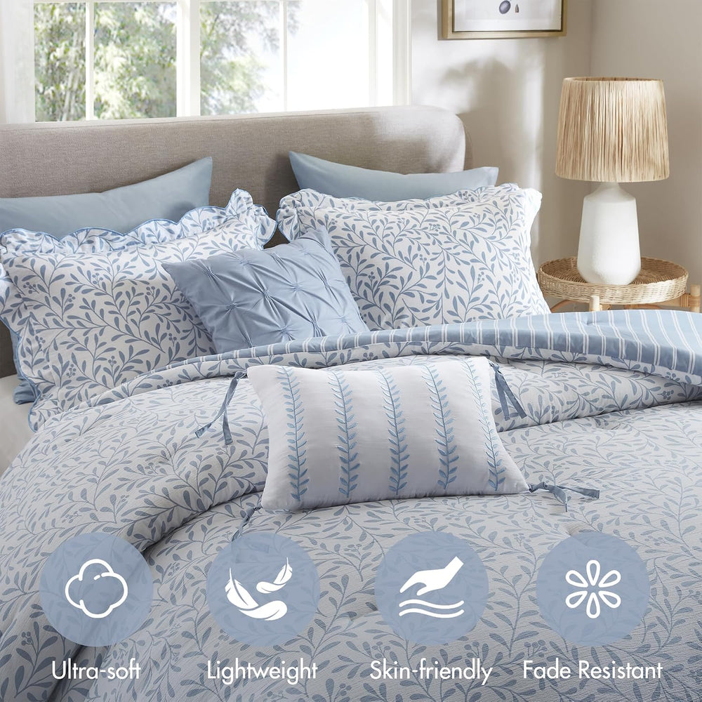 Madison Park Blue Floral Comforter Set King, 5PC Reversible Bedding Set