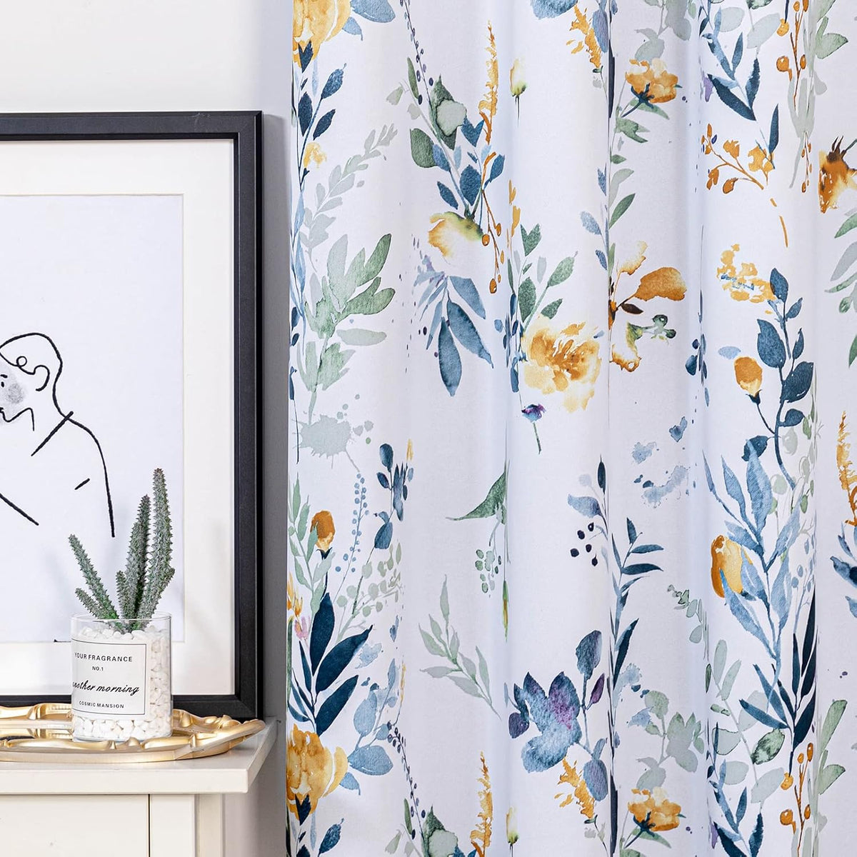 mysky home floral blackout curtains 63 inch length, front angle view
