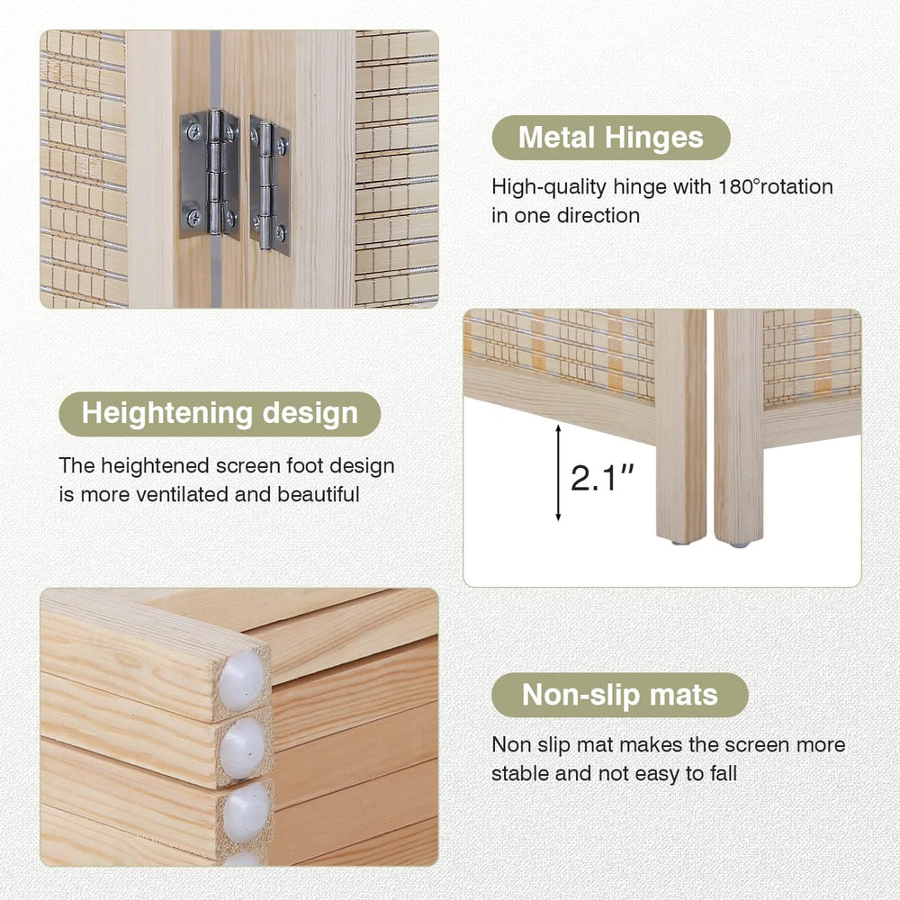 FDW 6-Panel Folding Room Divider | 6ft, Natural | Light & Portable