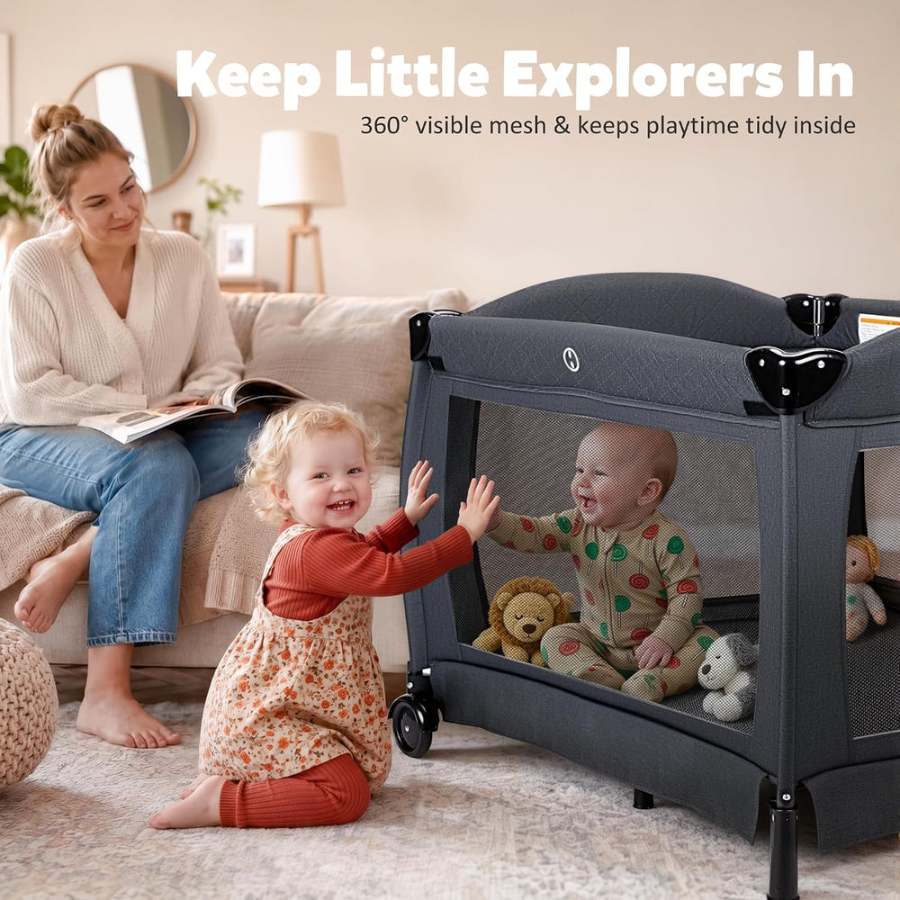 TODEFULL 4 in 1 Foldable Pack and Play with Bassinet & Changing Table