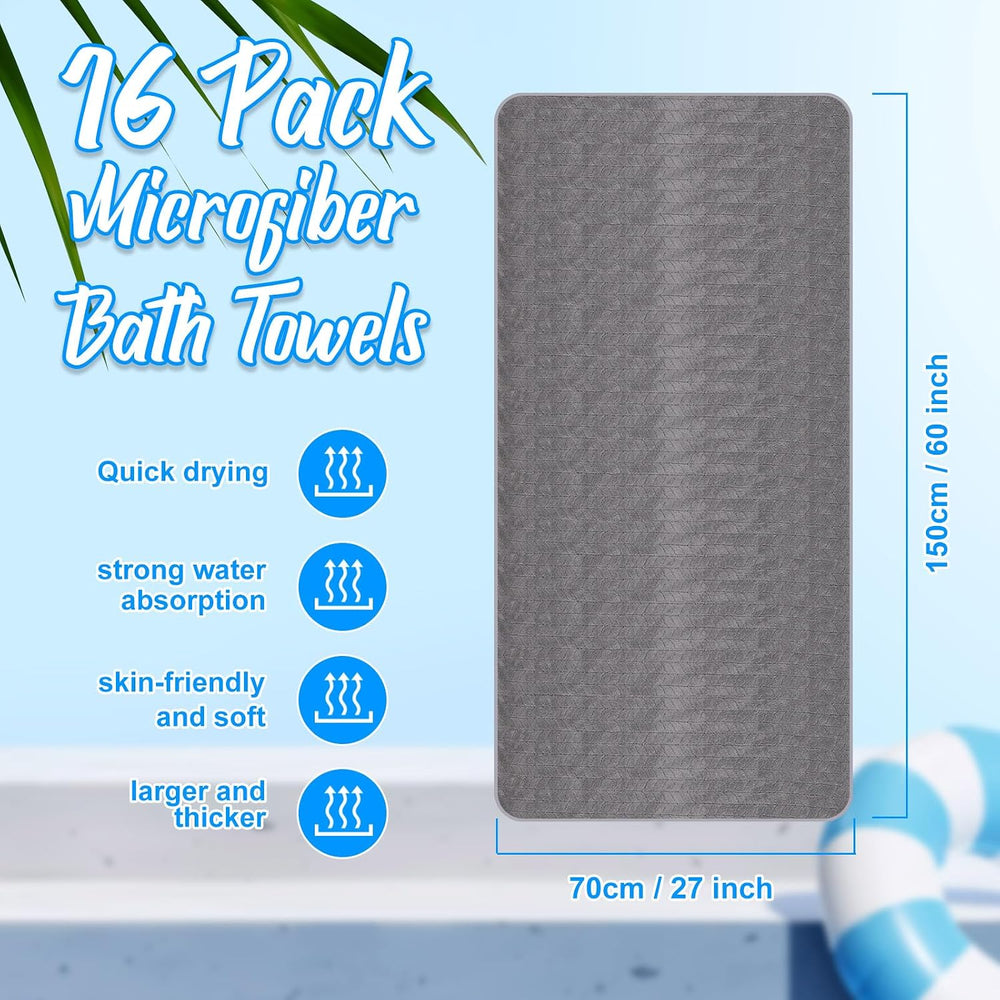 SmoothNovelty 16 Pack Microfiber Bath Towels Bulk,Gray,Wheat