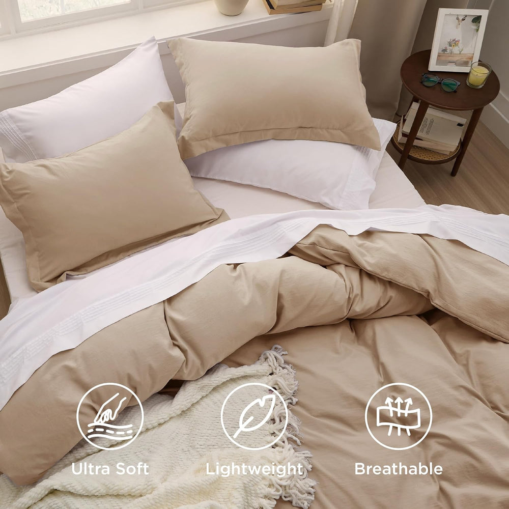 Bedsure Prewashed Duvet Cover King, Cotton-Like Bedding Set, Light Brown