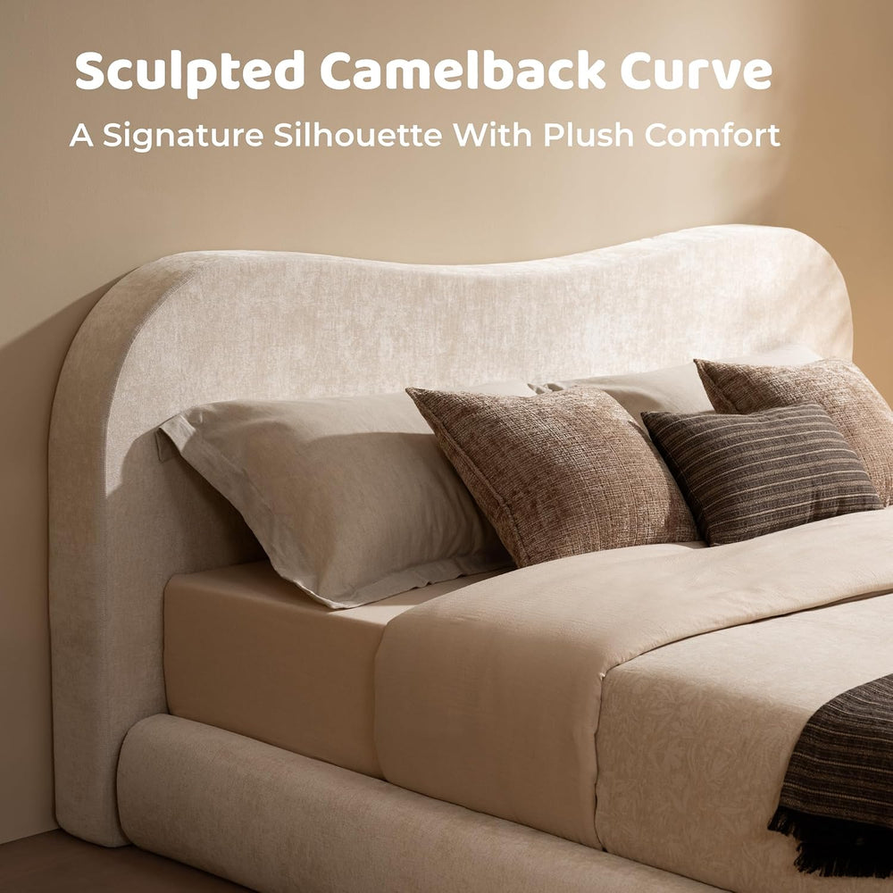 RECCI AirFrame Full Size Upholstered Bed Frame with Curved Headboard