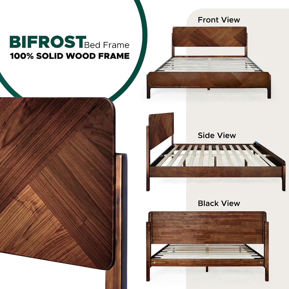 Bifrost King Solid Wood Bed Frame with Headboard & Footboard, Walnut