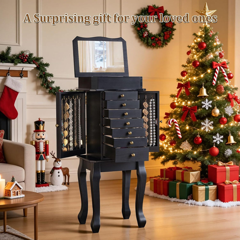 Standing Jewelry Armoire Cabinet, Large Freestanding Jewelry Organizer Box wi...