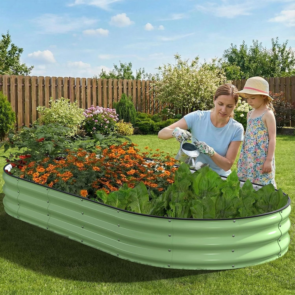 raised garden bed, 8x4x1ft galvanized outdoor planter beds on a desk or shelf