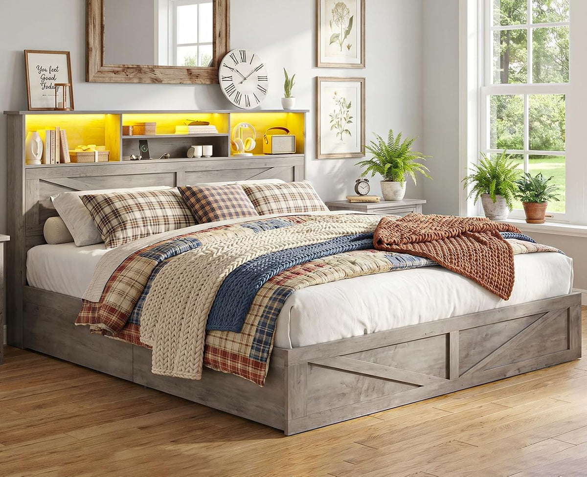 aogllati farmhouse king bed frame bed frame with on a desk or shelf