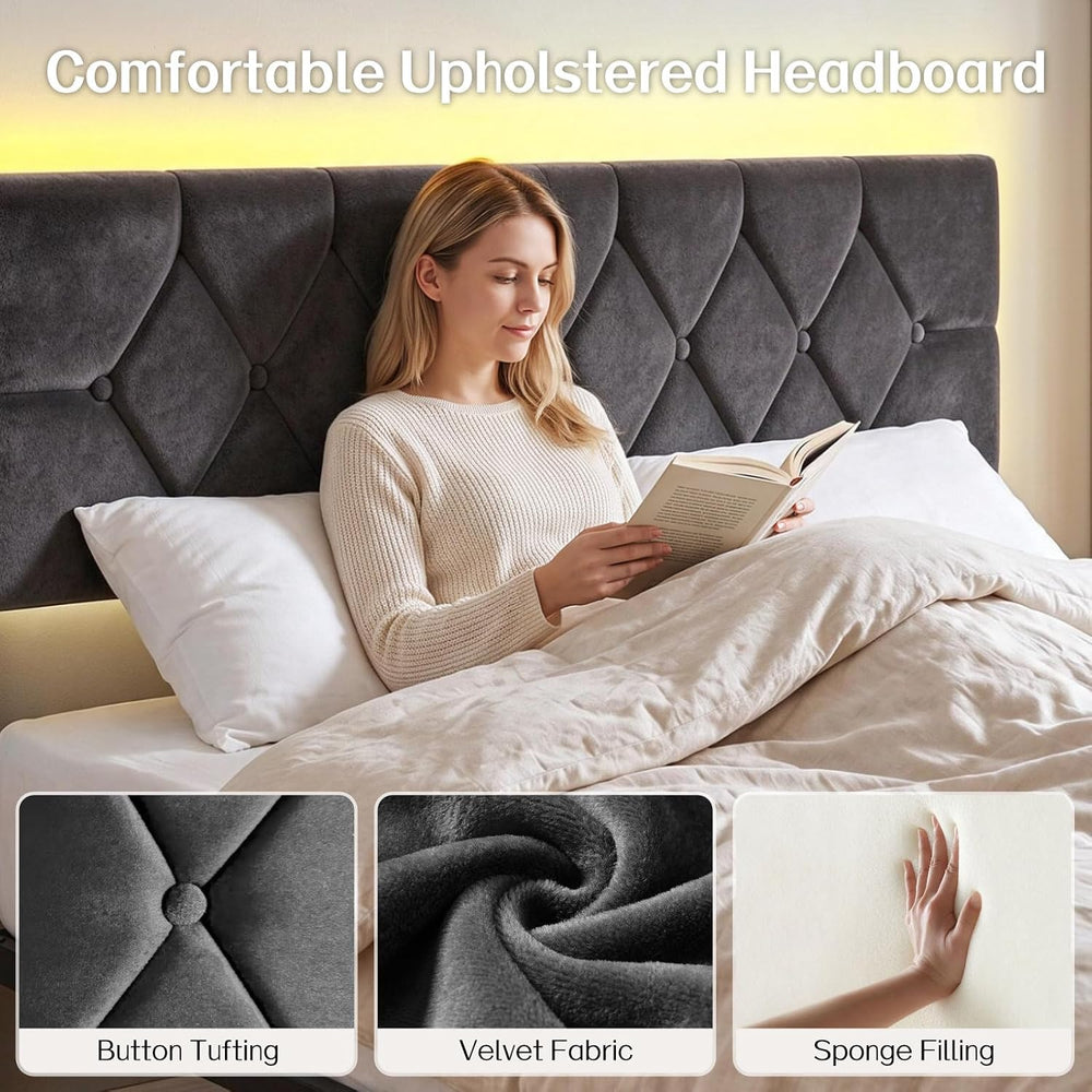 Queen Size Bed Frame with 2 Storage Drawers & Upholstered Headboard