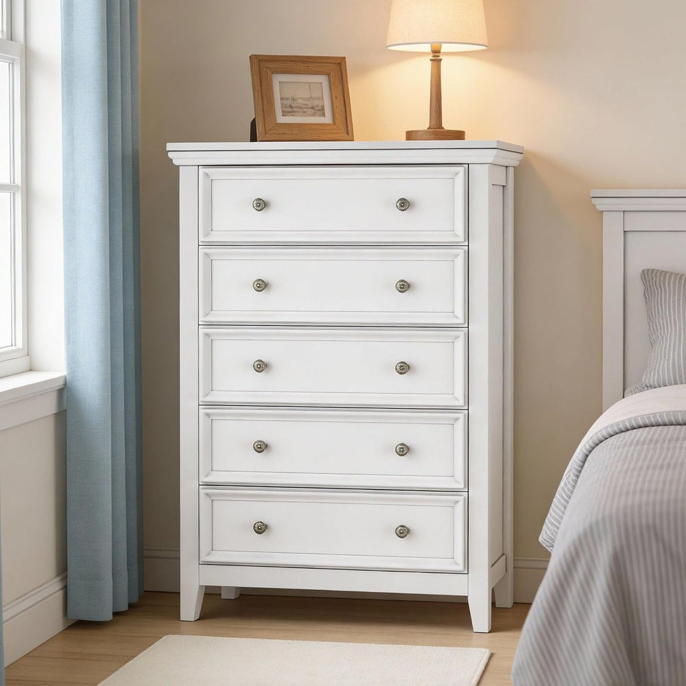 BLANKSPACE White Dresser, 5 Chest Drawer Dresser for Bedroom, Large Capacity ...