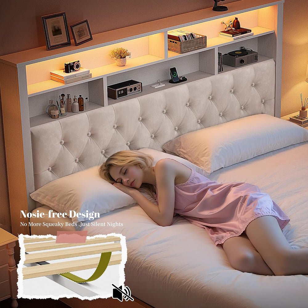EnHomee King Size Bed Frame with 4 Storage Drawers & Charging Station