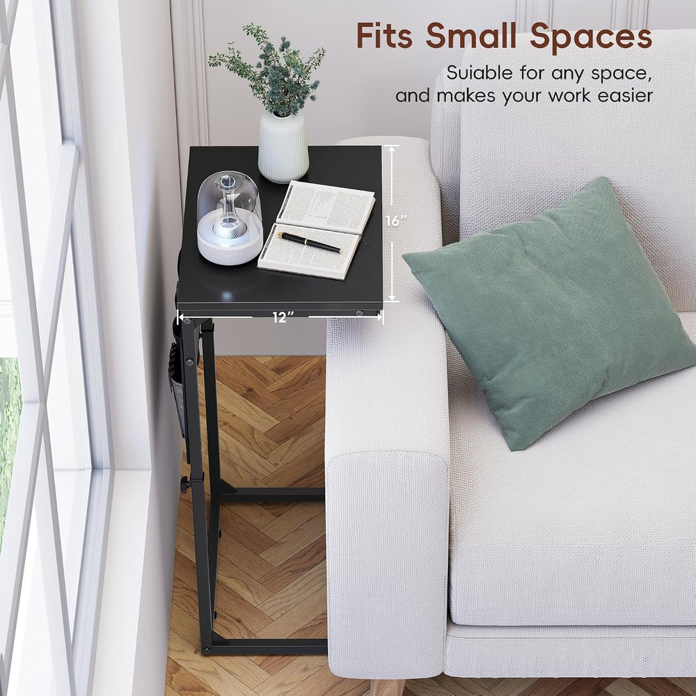 Vagusicc C Shaped End Table with Charging Station, Tall C Table End Table Adj...