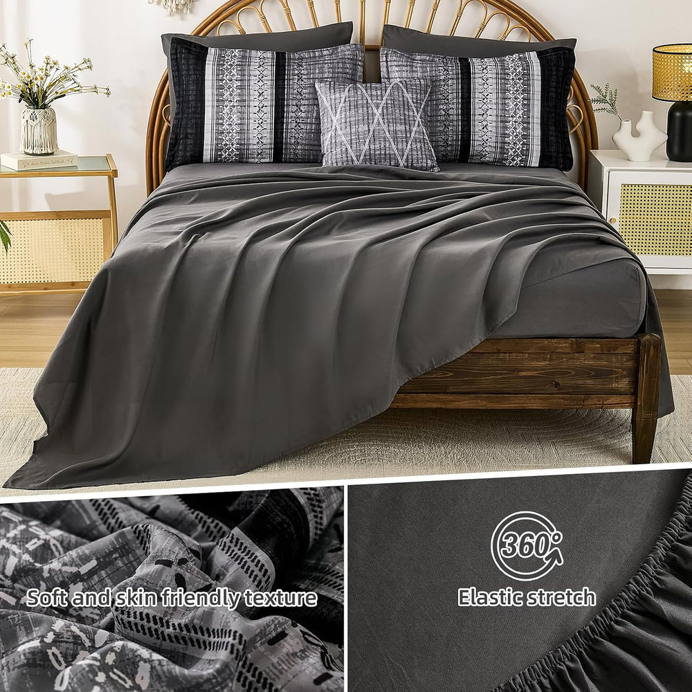 Dintszyayue Black Comforter Set King Size, 8 Pieces Boho Striped Bed in a Bag...