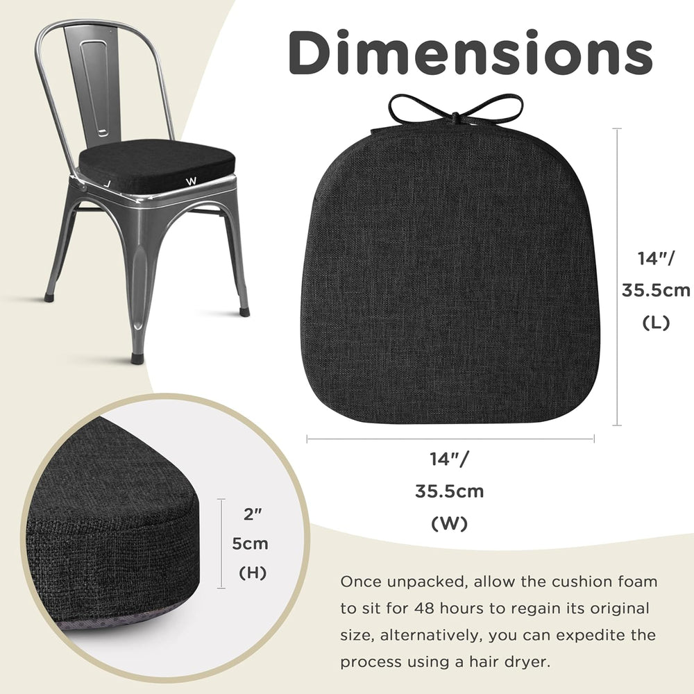 AddGrace Set of 6 Chair Cushions for Metal Dining Chairs 14x14 Black