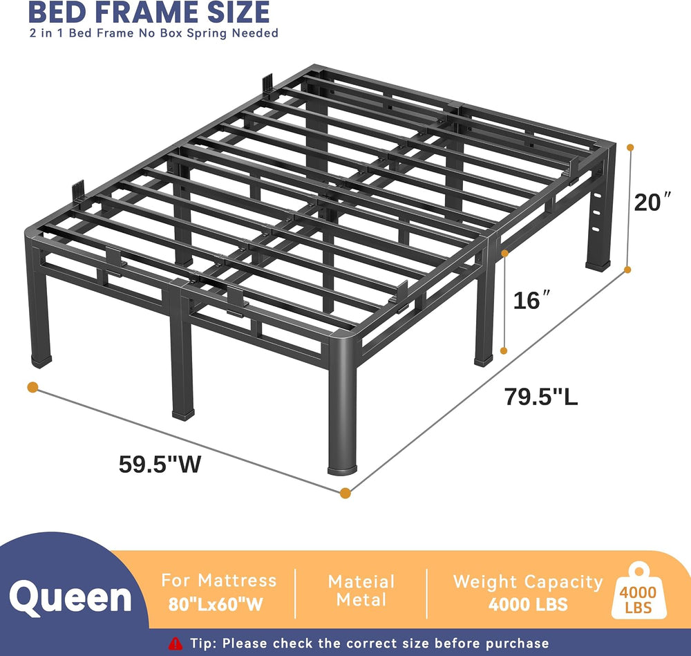 20 Inch Queen Size Bed Frame,Double Layer Heavy Duty Metal Platform Tall