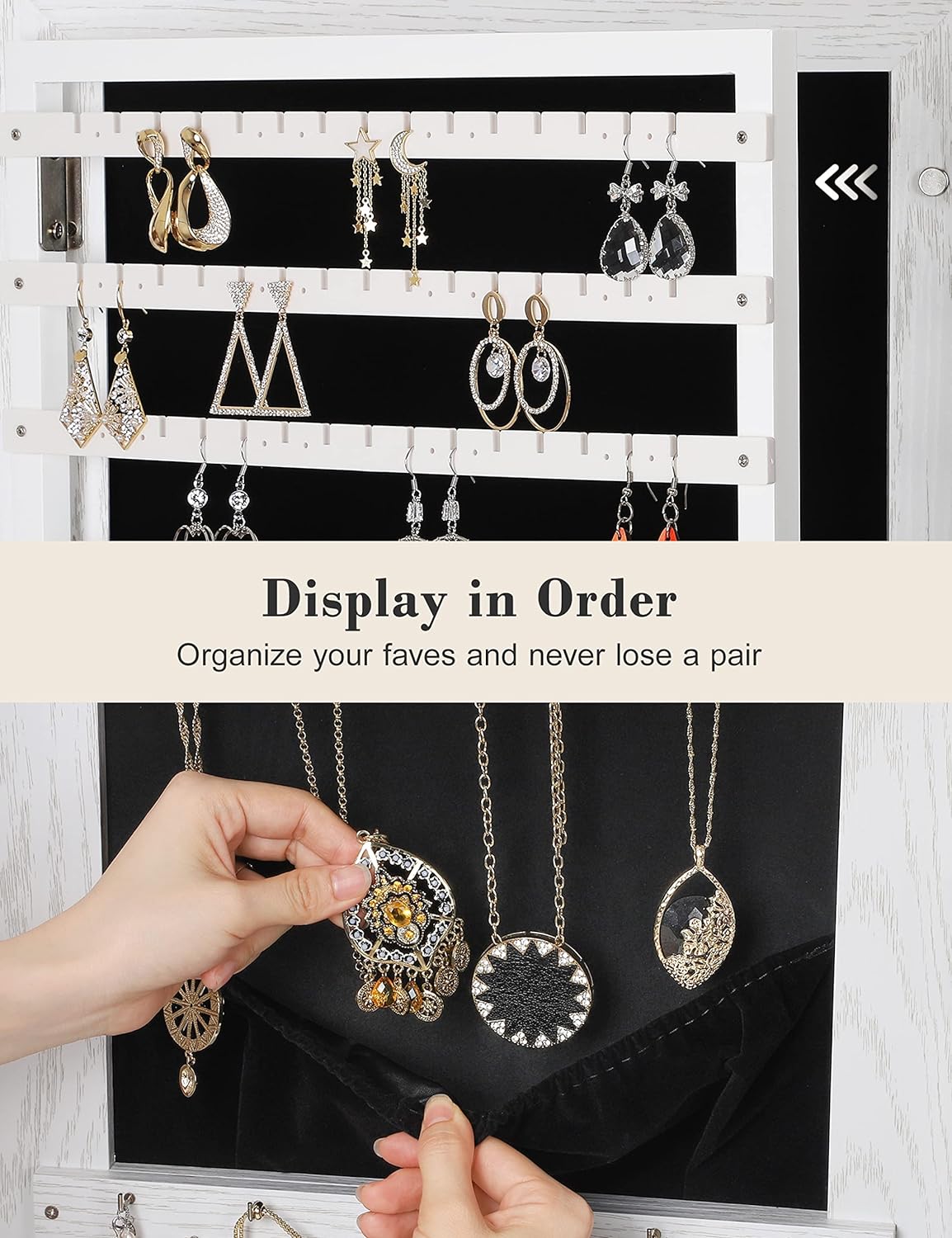 nicetree 360° swivel jewelry cabinet with lights, full, front angle view