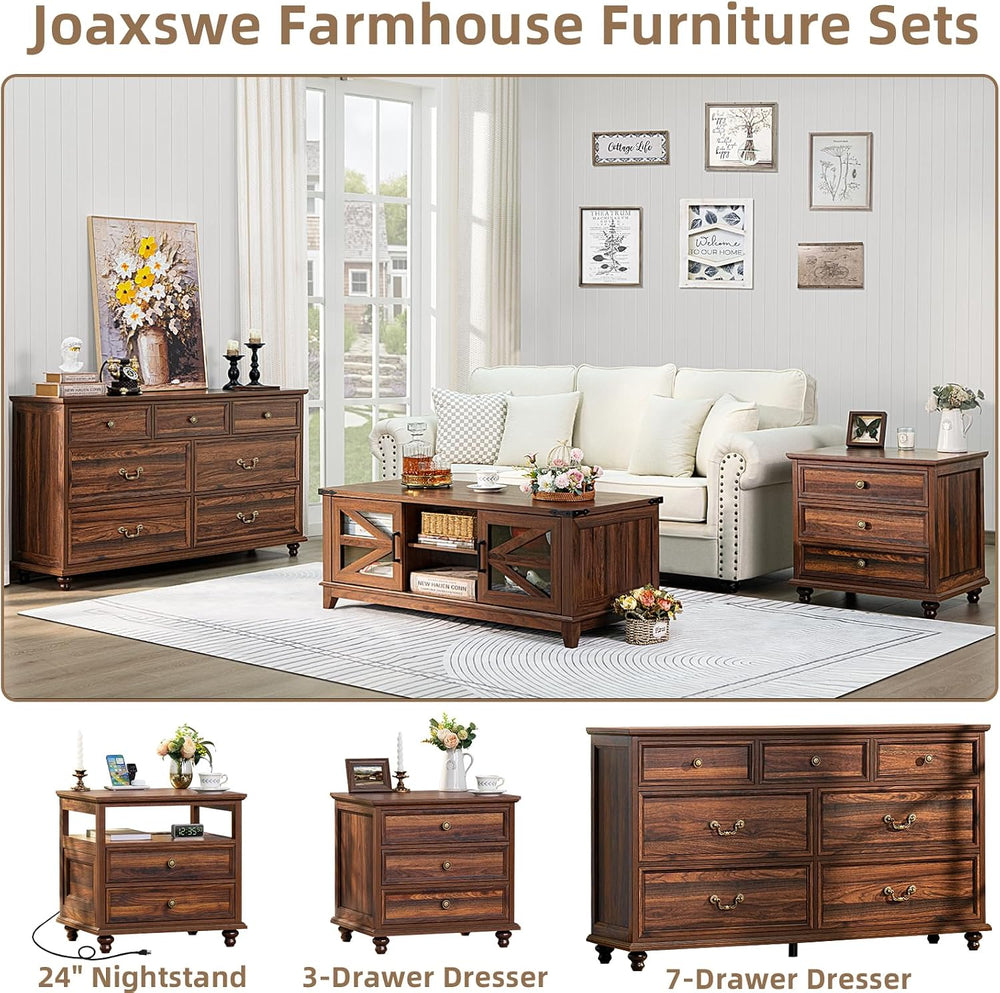 Joaxswe Farmhouse 54" 7 Drawers Dresser for Bedroom, Vintage Wood Chest ...
