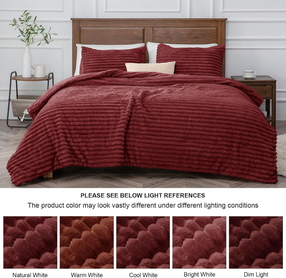 BEDELITE Fleece Queen Comforter Set, Fluffy Bed Set, Burgundy