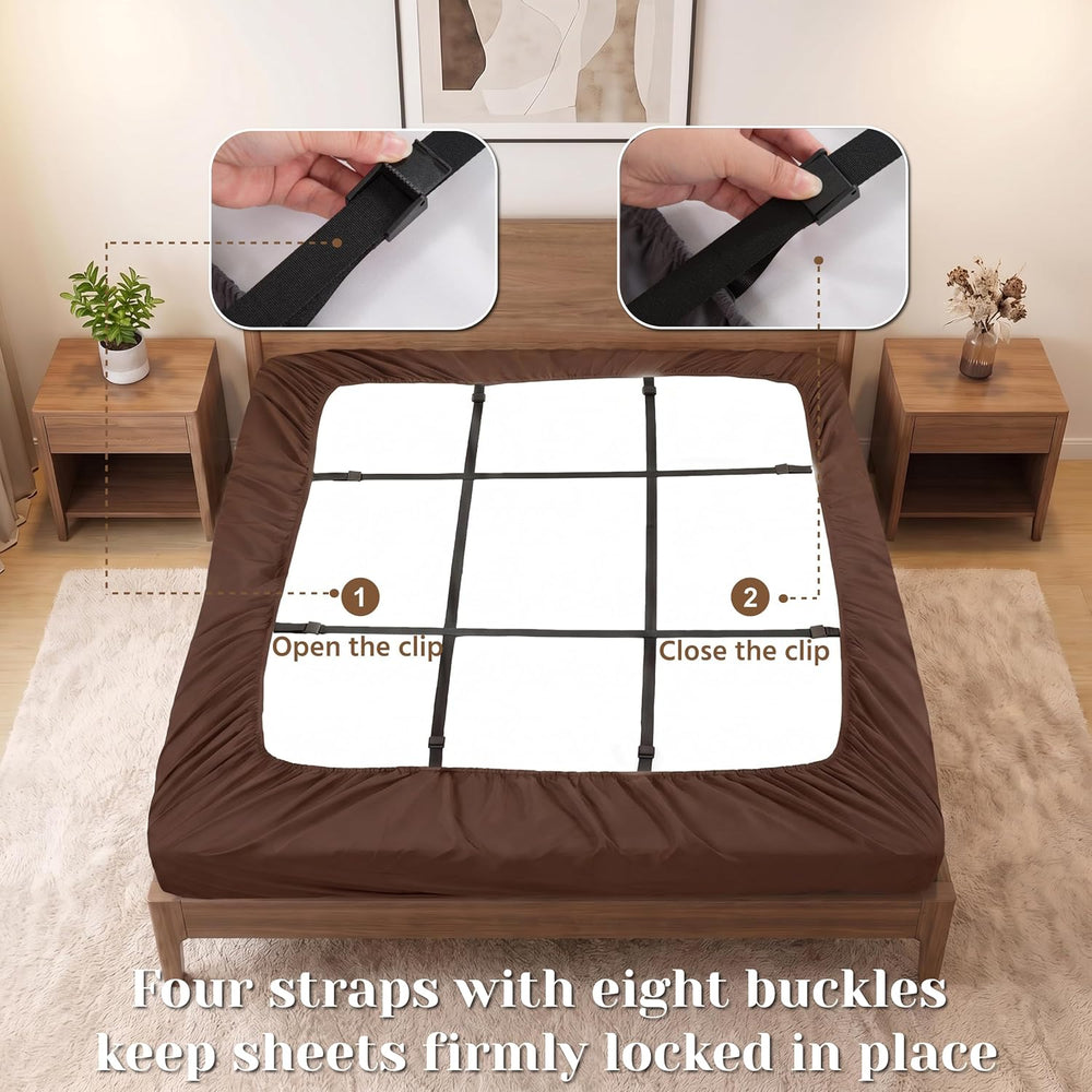 Deep Pocket King Fitted Sheet with Straps,Sheet Set for Bed