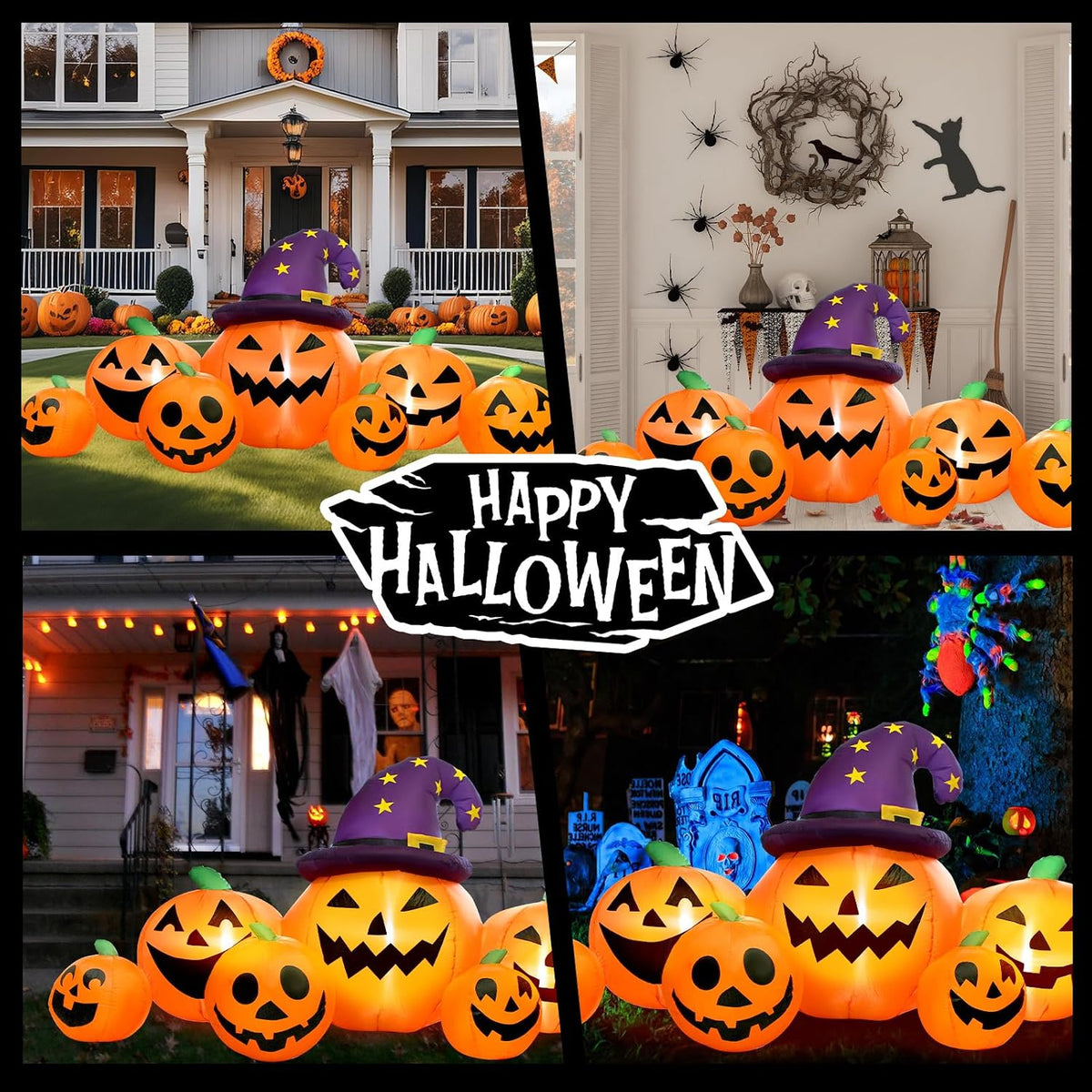 8FT Long Halloween Inflatables Pumpkin Outdoor Decorations, Halloween Blow Ups Inflatable Pumpkin for Yard, Garden, Lawn with Witch Hat