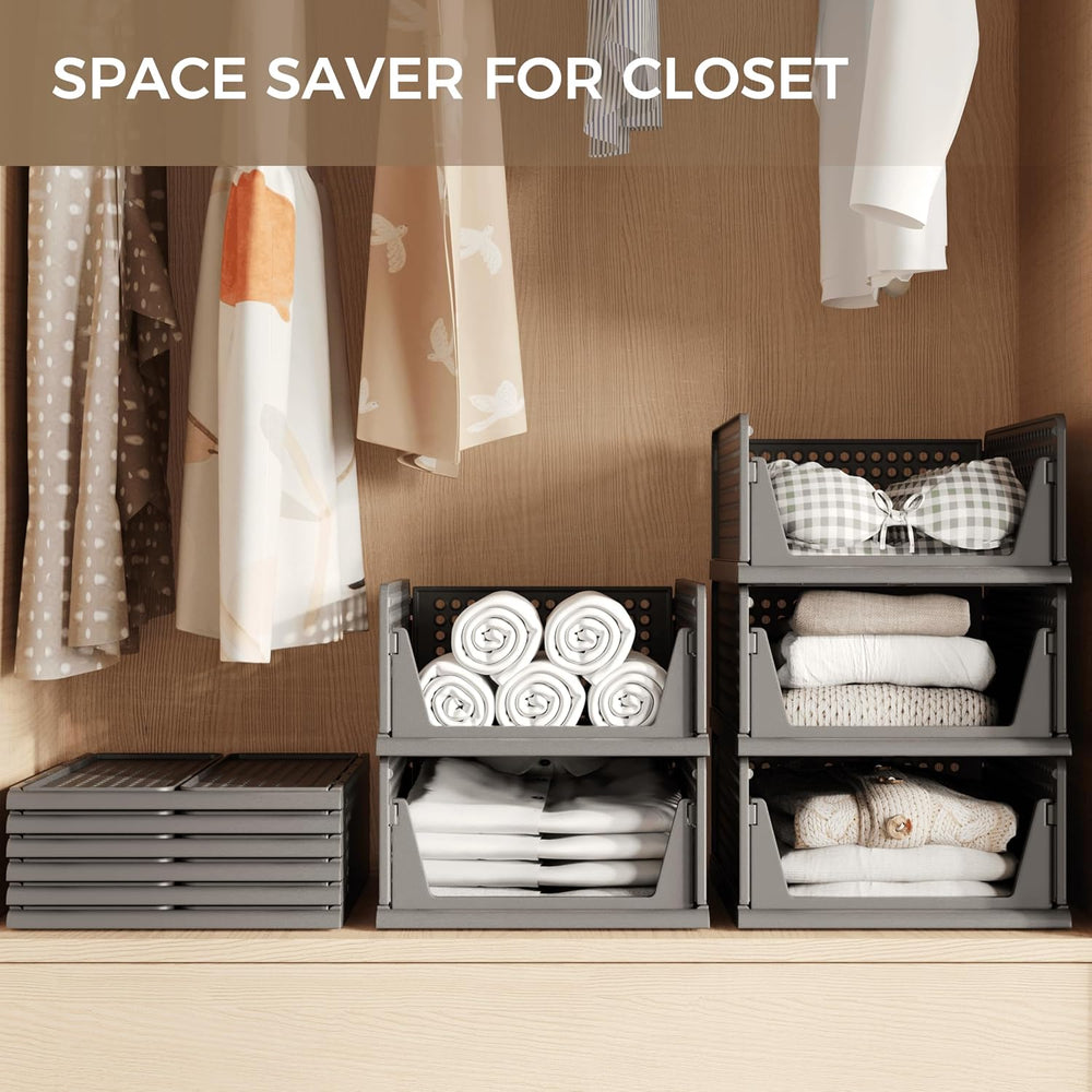 Pinkpum 6 Pack Closet Organizer Storage Bins Stackable Plastic Drawer Shelf