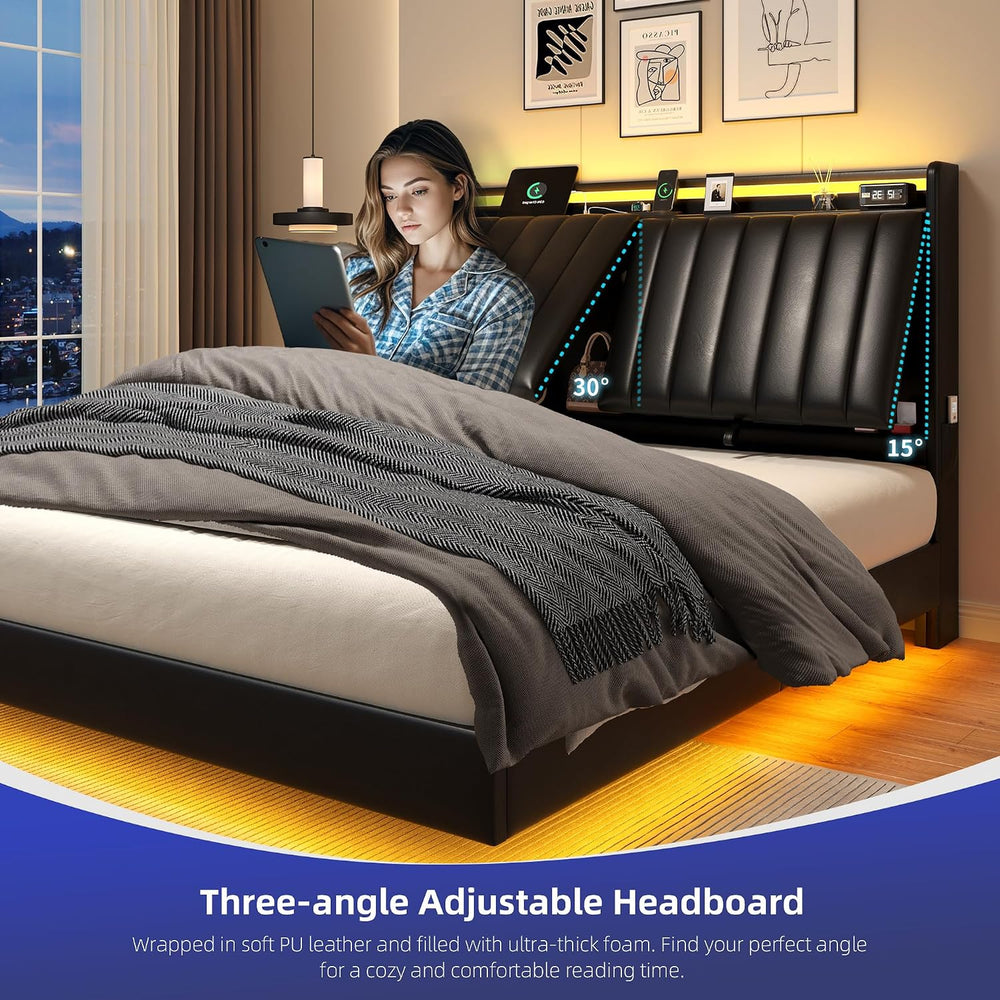 Jocoevol Full Size Floating Bed Frame with Ergonomic Hidden Storage Headboard...