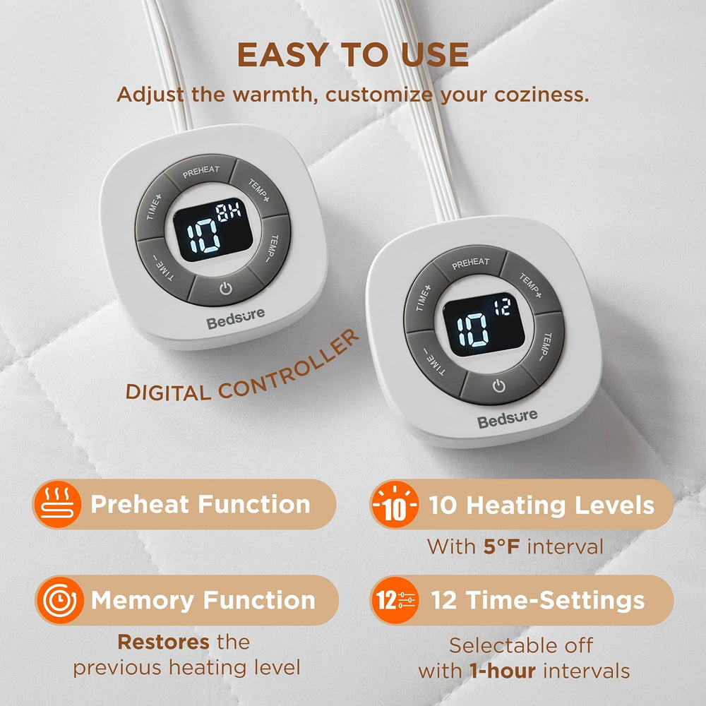 Bedsure Heated Mattress Pad King, Bed Warmer with Preheat & Memory Function