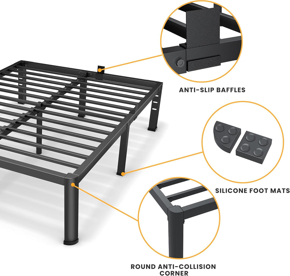Superay 18 Inch Full Size Metal Platform Bed Frame with Round Corners Leg