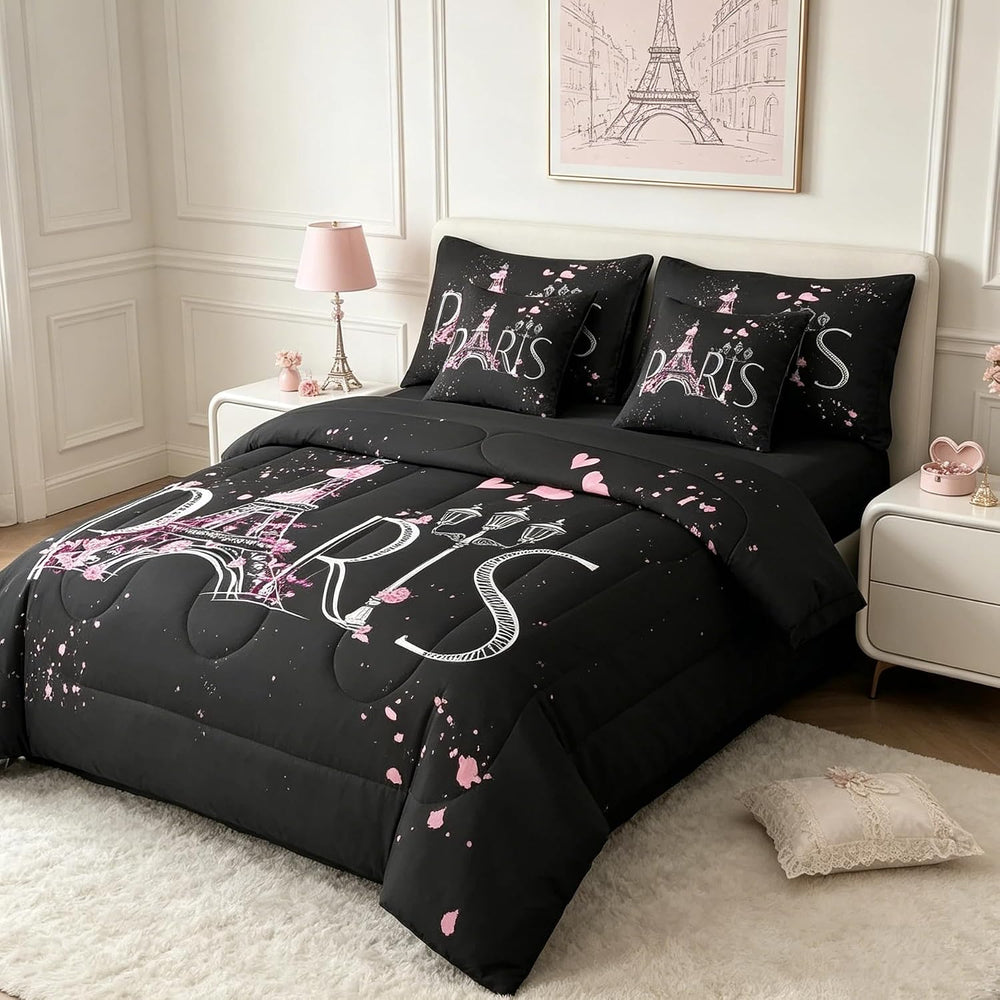 Feelyou Eiffel Tower 7 PCS Comforter Set with Sheets Chic Paris 7 Pieces Bed ...