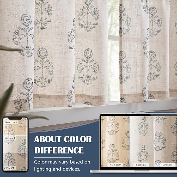 jinchan Linen Kitchen Curtains 36 Inch Floral Tier Curtains Farmhouse Cottage - Image 9