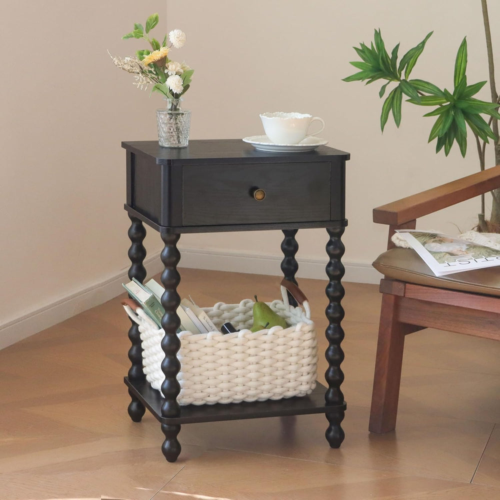 AWASEN Black Nightstand, Bedroom Side Table with Drawer for Living Room, Smal...
