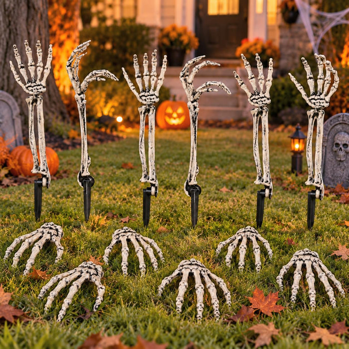 12 PCS Halloween Skeleton Hands Arms Stakes, Realistic Groundbreaker Skeleton Hands with Stakes, Outdoor Halloween Decorations for Lawn, Graveyard, Garden, Tombstones, Haunted House Home Yard Decor
