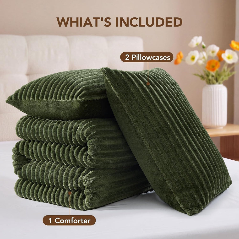 HYLEORY Fluffy Queen Comforter Set 3 Pieces - Fleece Fluffy Soft & Warm P...