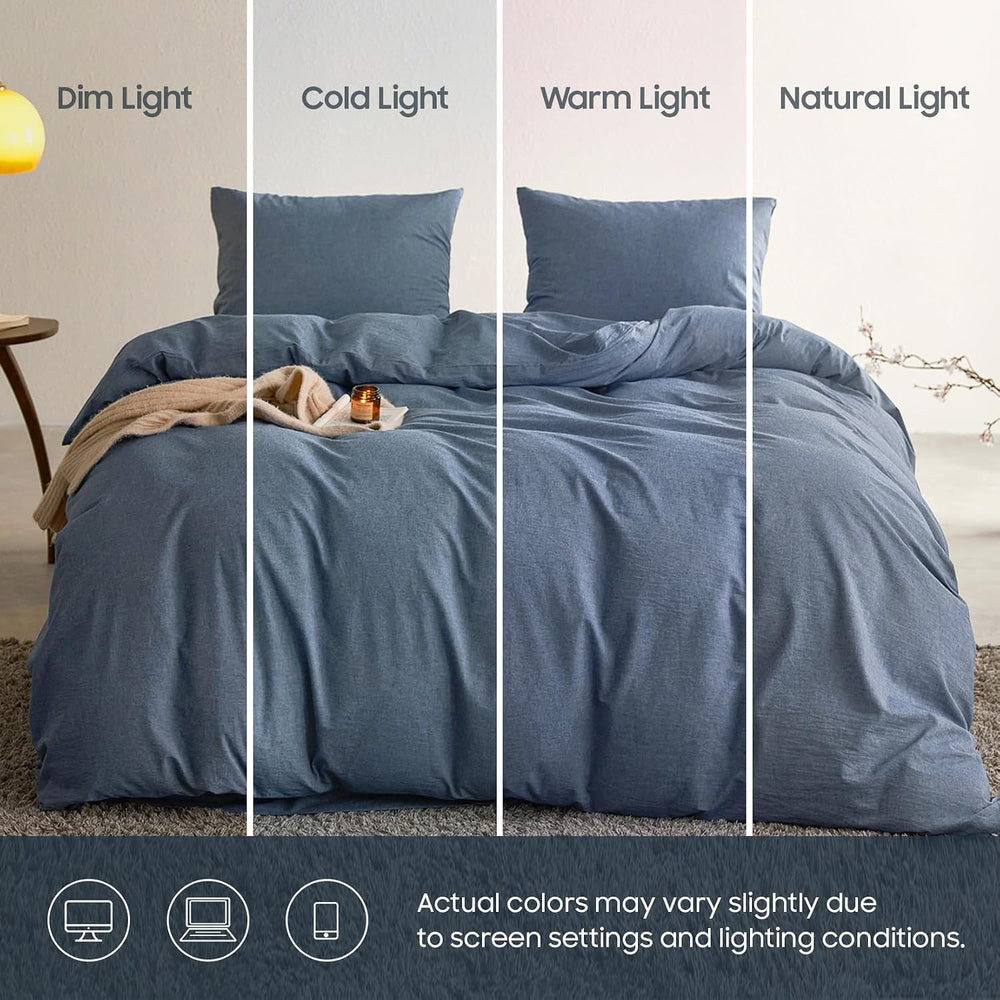 Wake In Cloud - Cotton Duvet Cover Set, 100% Washed Cotton, Linen Like Textur...
