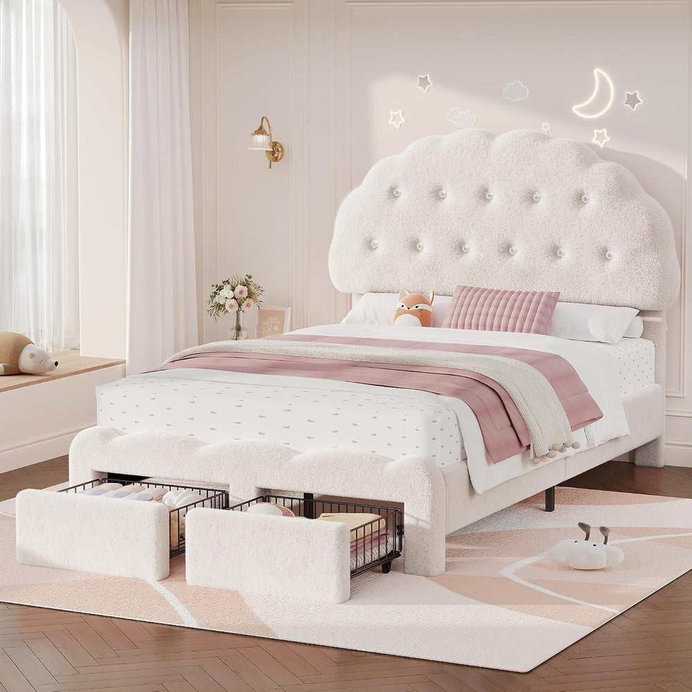 Decofy Queen Bed Frame with 2 Storage Drawers, Cloud Cookie Queen Size Uphols...