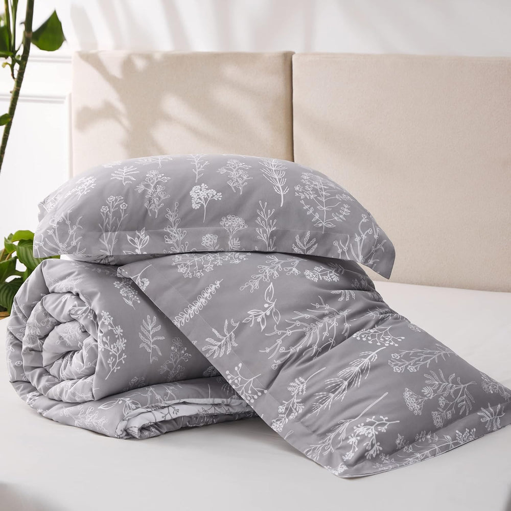 Bedsure Floral Comforter Set Cute Bedding Set Full Reversible Grey