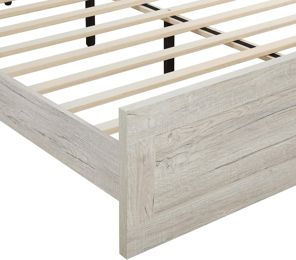 KISLOT Wood Bed Frame with Headboard and Footboard, Light Gray, Queen